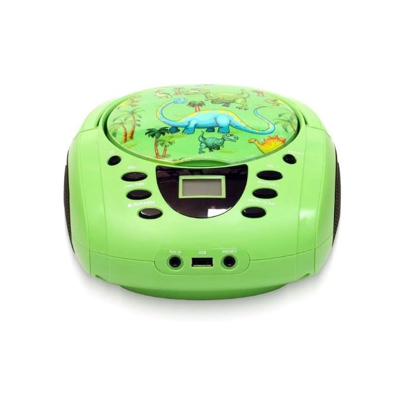 Lecteur - Radio CD - USB WeKids: FM, Lecteur CD/CD-R/CD-RW/MP3, RMS2*2W, entrée Aux et Micro, modèle Dinosaure