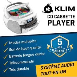 Klim lecteur cd & lecteur cassette audio, am/fm poste radio cd, bleutooth, son stéréo, télécommande, enregistrement de cassettes