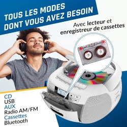 Klim lecteur cd & lecteur cassette audio, am/fm poste radio cd, bleutooth, son stéréo, télécommande, enregistrement de cassettes