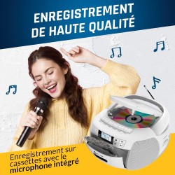 Klim lecteur cd & lecteur cassette audio, am/fm poste radio cd, bleutooth, son stéréo, télécommande, enregistrement de cassettes