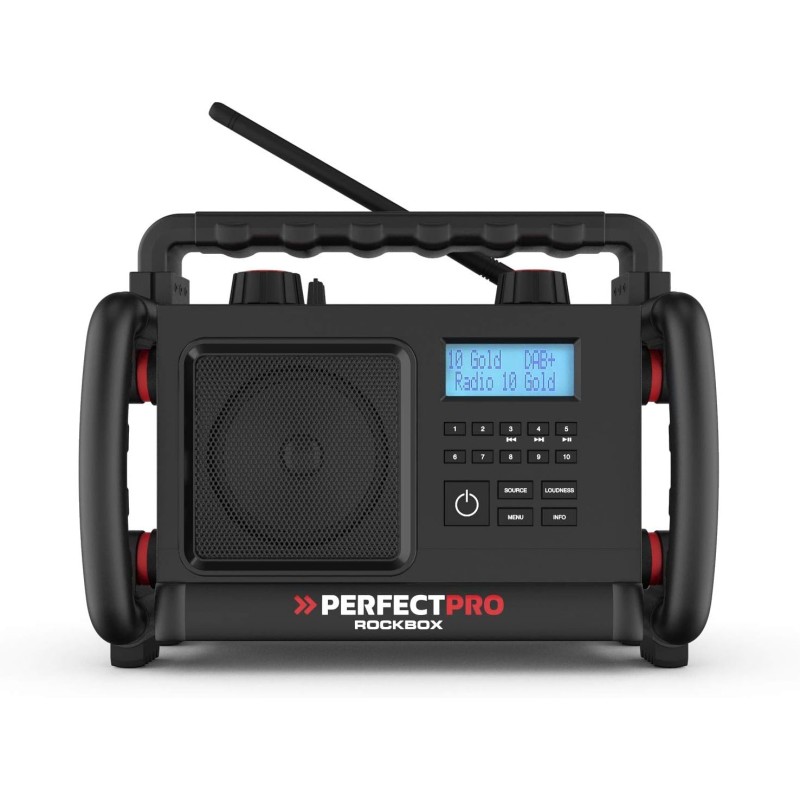 Perfectpro rockbox radio de chantier dab+, fm aux, bleutooth®, fm résistante aux chocs, noir