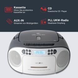 Reflexion RCR2260GR Radio-Lecteur CD FM AUX, CD, Cassette, FM Gris-Blanc