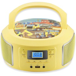 Boombox Portable | Radio FM | Entrée AUX | USB | Prise Casque | Système Compact | Lecteur CD | Chaîne Stéréo | Boombox Jaune Gla