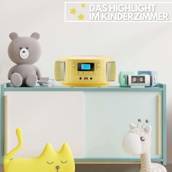 Boombox Portable | Radio FM | Entrée AUX | USB | Prise Casque | Système Compact | Lecteur CD | Chaîne Stéréo | Boombox Jaune Gla