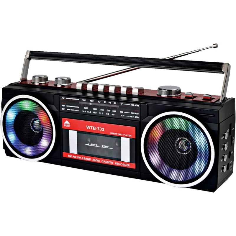 Lecteur enregistreur à cassettes rétro années 80 avec boombox bleutooth, radio am/fm/oc, enregistrement usb, prise casque, son s