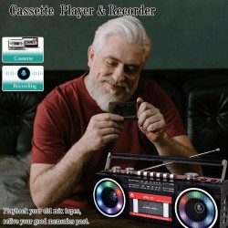 Lecteur enregistreur à cassettes rétro années 80 avec boombox bleutooth, radio am/fm/oc, enregistrement usb, prise casque, son s