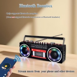Lecteur enregistreur à cassettes rétro années 80 avec boombox bleutooth, radio am/fm/oc, enregistrement usb, prise casque, son s