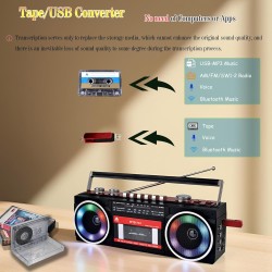 Lecteur enregistreur à cassettes rétro années 80 avec boombox bleutooth, radio am/fm/oc, enregistrement usb, prise casque, son s