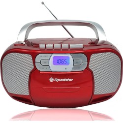 Roadstar RCR-4635UMP/RD Radio CD Cassette Portable, Radio Numerique PLL FM, Lecteur CD-MP3, USB, AUX-in, Sortie Casque, Rouge