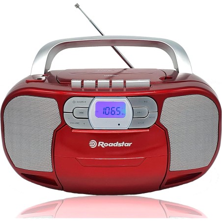 Roadstar RCR-4635UMP/RD Radio CD Cassette Portable, Radio Numerique PLL FM, Lecteur CD-MP3, USB, AUX-in, Sortie Casque, Rouge
