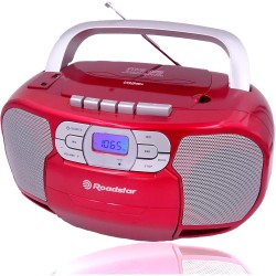 Roadstar RCR-4635UMP/RD Radio CD Cassette Portable, Radio Numerique PLL FM, Lecteur CD-MP3, USB, AUX-in, Sortie Casque, Rouge
