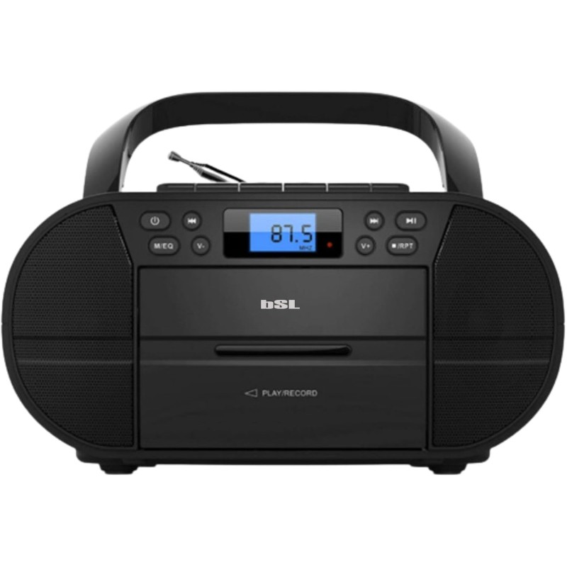 Bsl boombox radio cd portable avec boîtier et bleutooth jl2021a | 6 w rms | fm et usb | mp3 | écran lcd | aux in et usb casque