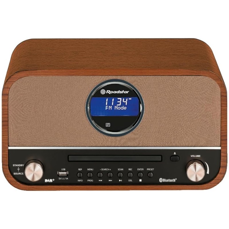 Roadstar hra-1782nbt stéréo vintage, radio numérique fm, lecteur cd-mp3/cdr/cdrw, bleutooth, enregistrement et lecture usb, entr