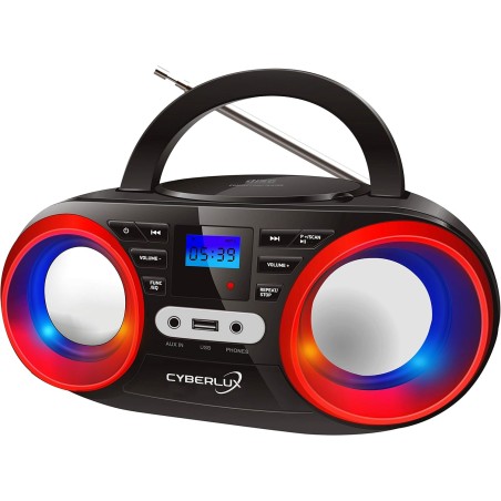 GP Lecteur CD portable, lumières disco LED Boombox avec CD/CD-R USB, radio FM, entrée AUX, prise casque, 20 emplacements de mémo