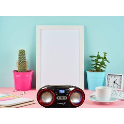 GP Lecteur CD portable, lumières disco LED Boombox avec CD/CD-R USB, radio FM, entrée AUX, prise casque, 20 emplacements de mémo