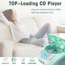 Lecteur cd portable boombox pour enfants (avec bleutooth, radio fm, mp3, usb, aux, prise casque), son stéréo pour toute la famil