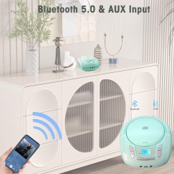 Lecteur cd portable boombox pour enfants (avec bleutooth, radio fm, mp3, usb, aux, prise casque), son stéréo pour toute la famil