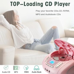Lecteur cd portable boombox pour enfants (avec bleutooth, radio fm, mp3, usb, aux, prise casque), son stéréo pour toute la famil