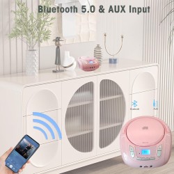 Lecteur cd portable boombox pour enfants (avec bleutooth, radio fm, mp3, usb, aux, prise casque), son stéréo pour toute la famil