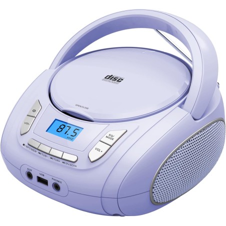 Lecteur cd portable boombox pour enfants (avec bleutooth, radio fm, mp3, usb, aux, prise casque), son stéréo pour toute la famil
