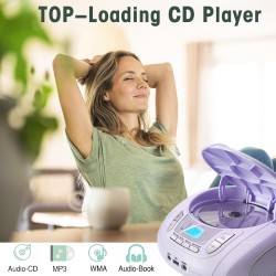 Lecteur cd portable boombox pour enfants (avec bleutooth, radio fm, mp3, usb, aux, prise casque), son stéréo pour toute la famil