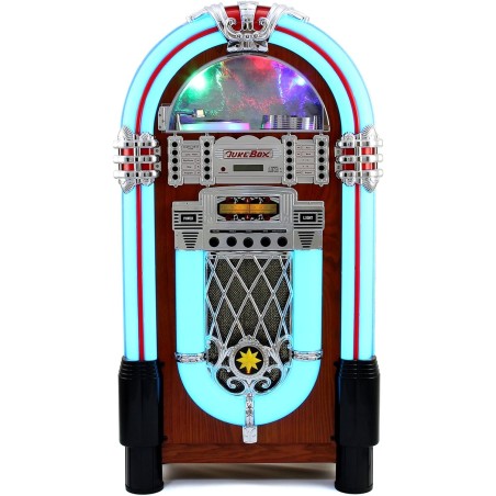 Monstershop – jukebox style rétro années 50 à eclairages led couleurs changeantes avec port usb, bleutooth, aux, lecteur cd, lec