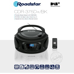 Roadstar CDR-375D+/BK Radio CD Player Portable Dab/Dab+ / FM, Lecteur CD-MP3, CD-R, CD-RW, USB, Stereo, Télécommande, AUX-in, So