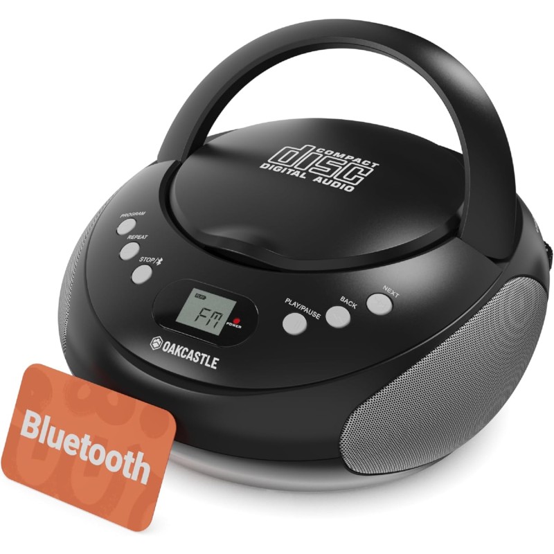 Boombox cd bleutooth portable avec radio fm | cd, cd-r, cd-rw | 30 présélections | commandes faciles, écran led, prise casque | 