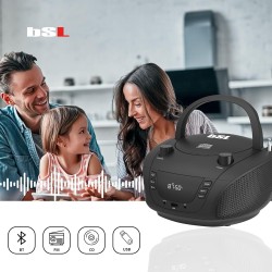 Boombox bsl jl-2031a radio cd portable bleutooth avec 4 w de puissance rms radio fm et port usb compatible avec fichiers mp3 écr