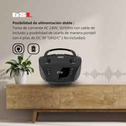 Boombox bsl jl-2031a radio cd portable bleutooth avec 4 w de puissance rms radio fm et port usb compatible avec fichiers mp3 écr