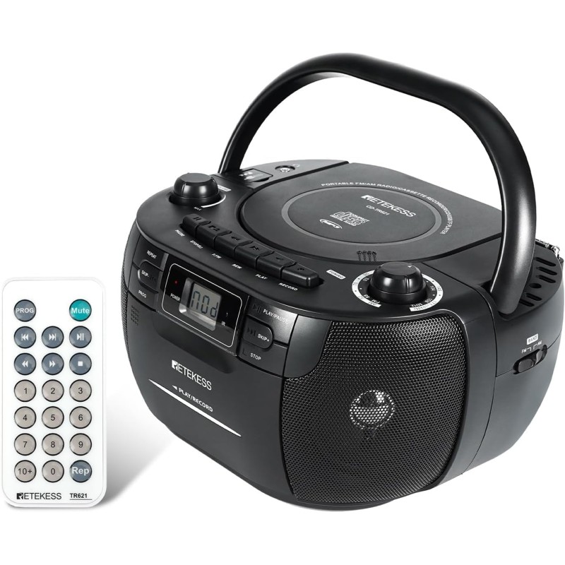 Retekess TR621 Boombox Poste Radio CD,Lecteur Cassette Audio,Boombox Stereo avec Enregistrement,Télécommande,Prise en Charge USB