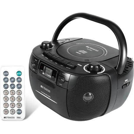 Retekess TR621 Boombox Poste Radio CD,Lecteur Cassette Audio,Boombox Stereo avec Enregistrement,Télécommande,Prise en Charge USB
