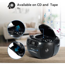 Retekess TR621 Boombox Poste Radio CD,Lecteur Cassette Audio,Boombox Stereo avec Enregistrement,Télécommande,Prise en Charge USB