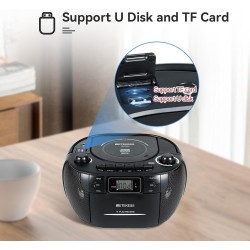 Retekess TR621 Boombox Poste Radio CD,Lecteur Cassette Audio,Boombox Stereo avec Enregistrement,Télécommande,Prise en Charge USB