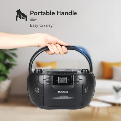 Retekess TR621 Boombox Poste Radio CD,Lecteur Cassette Audio,Boombox Stereo avec Enregistrement,Télécommande,Prise en Charge USB