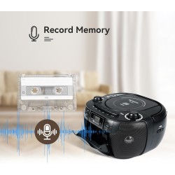 Retekess TR621 Boombox Poste Radio CD,Lecteur Cassette Audio,Boombox Stereo avec Enregistrement,Télécommande,Prise en Charge USB