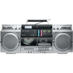 Muse m-380gbs boombox cassettes rétro avec lecteur cd, aux et bleutooth, compatible smartphone, enregistreur cassette, design vi
