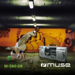 Muse m-380gbs boombox cassettes rétro avec lecteur cd, aux et bleutooth, compatible smartphone, enregistreur cassette, design vi