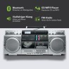 Muse m-380gbs boombox cassettes rétro avec lecteur cd, aux et bleutooth, compatible smartphone, enregistreur cassette, design vi