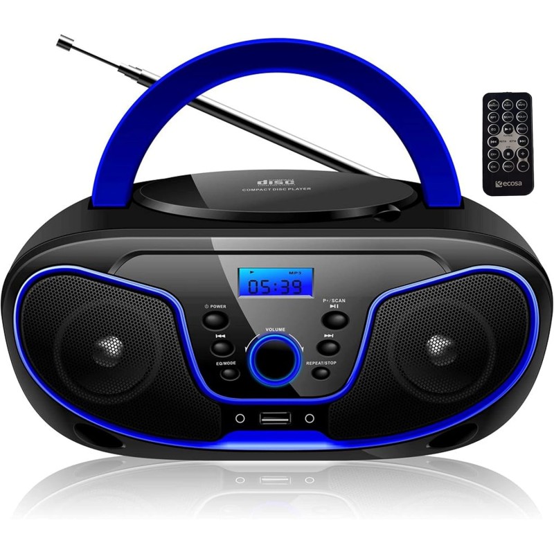 Lecteur cd/cd-r portable - boombox - usb - radio fm - entrée aux - prise casque enfant - chaîne stéréo - système compact (dark b