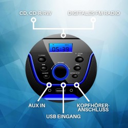Lecteur cd/cd-r portable - boombox - usb - radio fm - entrée aux - prise casque enfant - chaîne stéréo - système compact (dark b