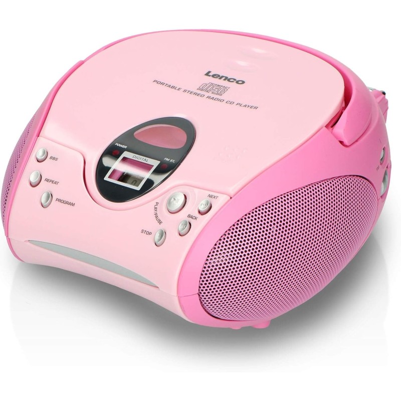 Lenco SCD24 - Radio CD enfant - Stéréo - Boombox - Tuner Radio FM - Ttel Storage - 2 x 1.5W RMS Power - Secteur & Batterie - Ros