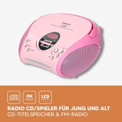 Lenco SCD24 - Radio CD enfant - Stéréo - Boombox - Tuner Radio FM - Ttel Storage - 2 x 1.5W RMS Power - Secteur & Batterie - Ros