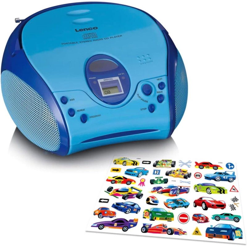 Lenco A004467 SCD-24 Kids - Lecteur CD pour Enfants - Radio CD - avec Autocollants - Boombox - Tuner Radio FM - Titres - 2 x 1,5