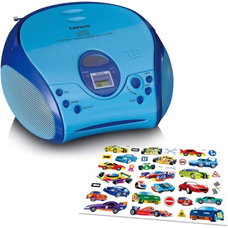 Lenco A004467 SCD-24 Kids - Lecteur CD pour Enfants - Radio CD - avec Autocollants - Boombox - Tuner Radio FM - Titres - 2 x 1,5