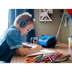 Lenco Radio Lecteur CD SCD-24 pour Enfant Chaîne Stéréo Prise Casque Aux in - Écran LCD - Batterie et Alimentation électrique - 