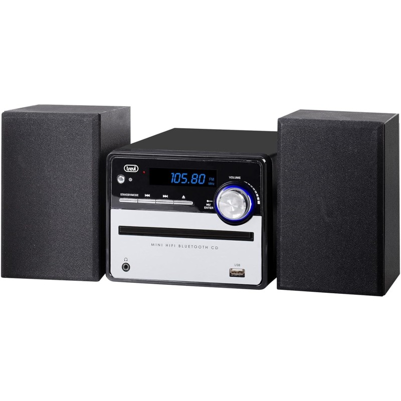 Trevi HCX 10F6, Stéréo Hi FI, Système Stéréo Maison, Tuner Radio Numérique, 30 Stations FM Stockables, Lecteur CD et MP3, Écran 