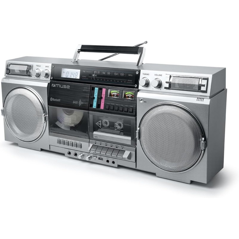 Bmi enceinte portable hifi muse m-380 gbs ghetto blaster enregistreur de cassette cd radio fm bleutooth - 80w - écran lcd