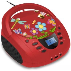 Lecteur - Radio CD - USB WeKids: FM, Lecteur CD/CD-R/CD-RW/MP3, RMS2*2W, entrée Aux et Micro, modèle Rouge Insecte