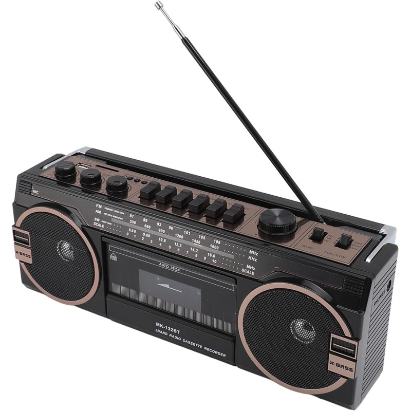 Boombox à cassette, boombox rétro blueooth avec entrée usb, sd et aux 3,5 mm, lecteur et enregistreur de cassettes am fm sw (noi